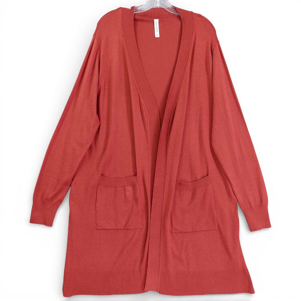 Zenana Outfitters 2X Rust Open Front Long Cardigan Pockets Cozy Knit Lagenlook
